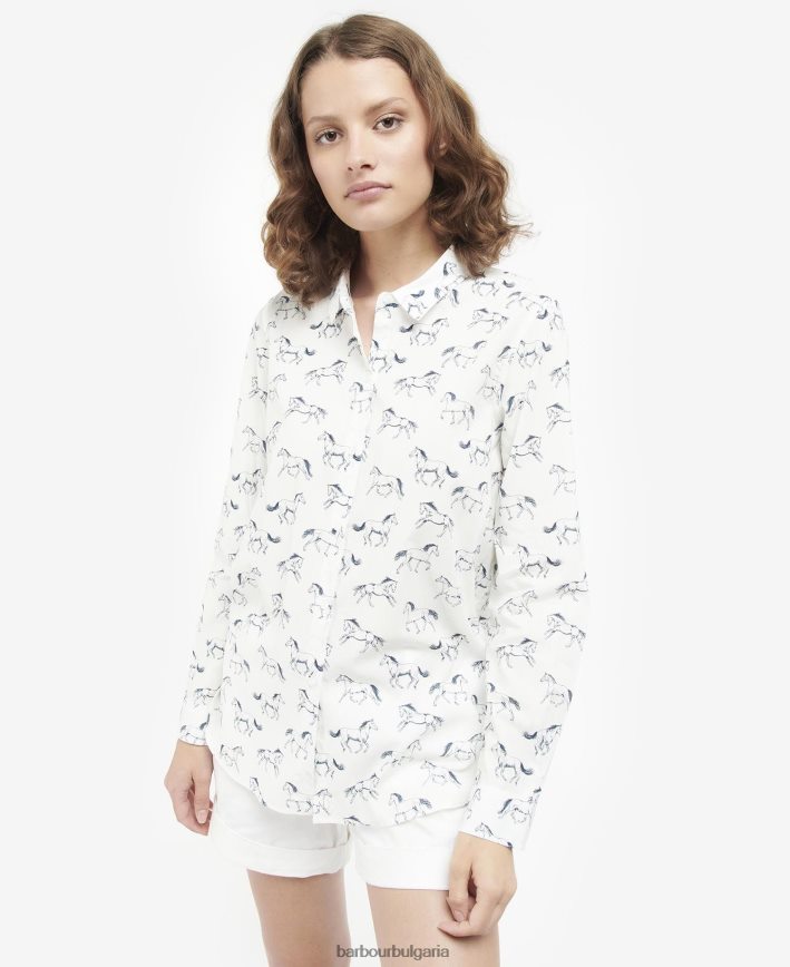 облачен/многокучешки печат сафари риза 4FN2BH1607 Жени Barbour облекло