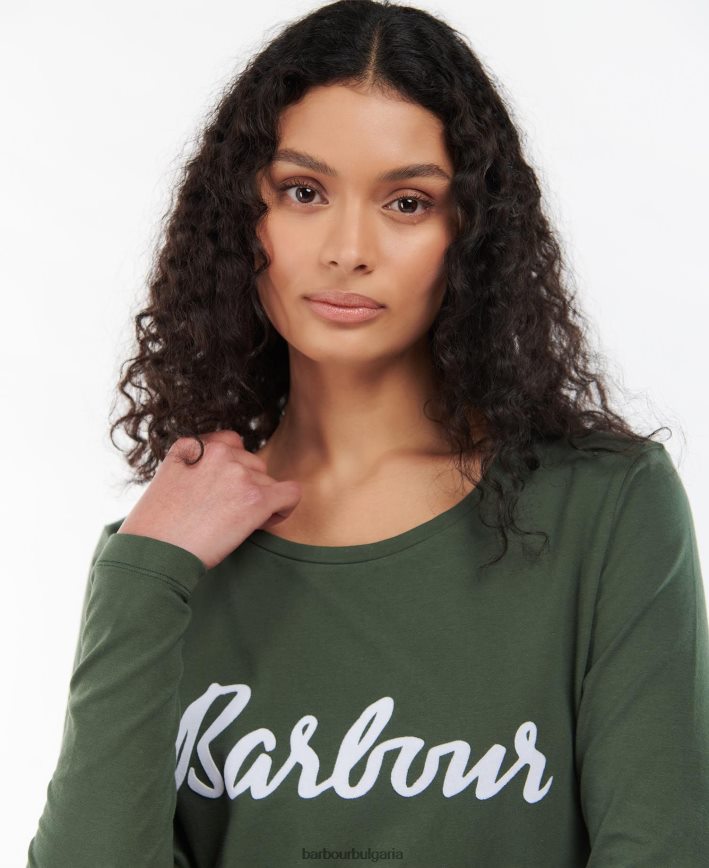маслинено/бяло otterburn тениска с дълъг ръкав 4FN2BH1749 Жени Barbour облекло