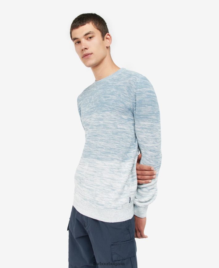 прахово синьо брадинг омбре плетен пуловер с кръгла яка 4FN2BH1123 мъже Barbour облекло
