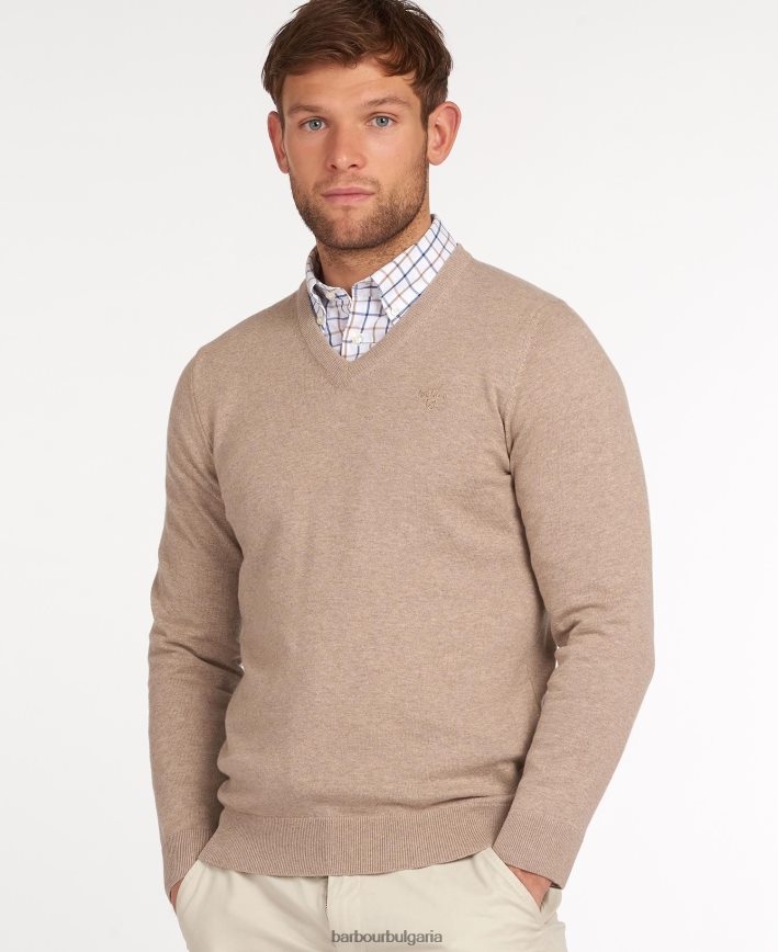 кобалайт мергел памучен пуловер с v-образно деколте pima 4FN2BH1091 мъже Barbour облекло