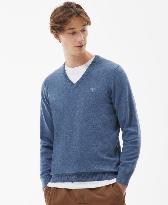 кобалайт мергел памучен пуловер с v-образно деколте pima 4FN2BH1097 мъже Barbour облекло