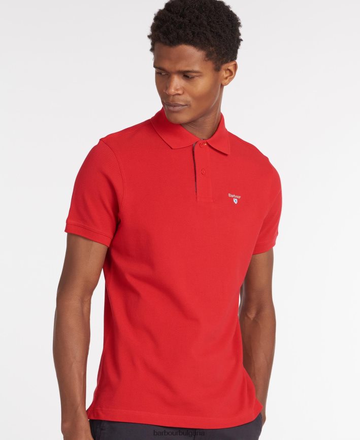 бял/сив камък поло тениска с тартан пике 4FN2BH734 мъже Barbour облекло