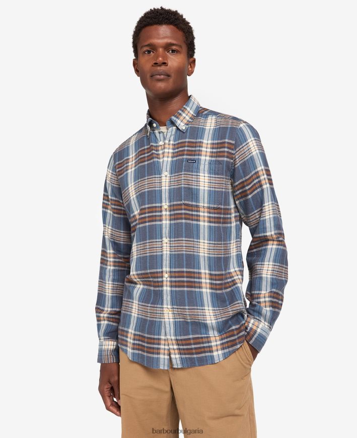 средно синьо вталена риза от естествена кожа 4FN2BH516 мъже Barbour облекло