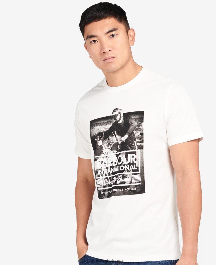 шепот бял тениска с графики на morris 4FN2BH961 мъже Barbour облекло