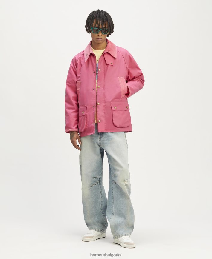 горещо розово восъчно яке malik bedale 4FN2BH72 мъже Palm Angels x Barbour облекло